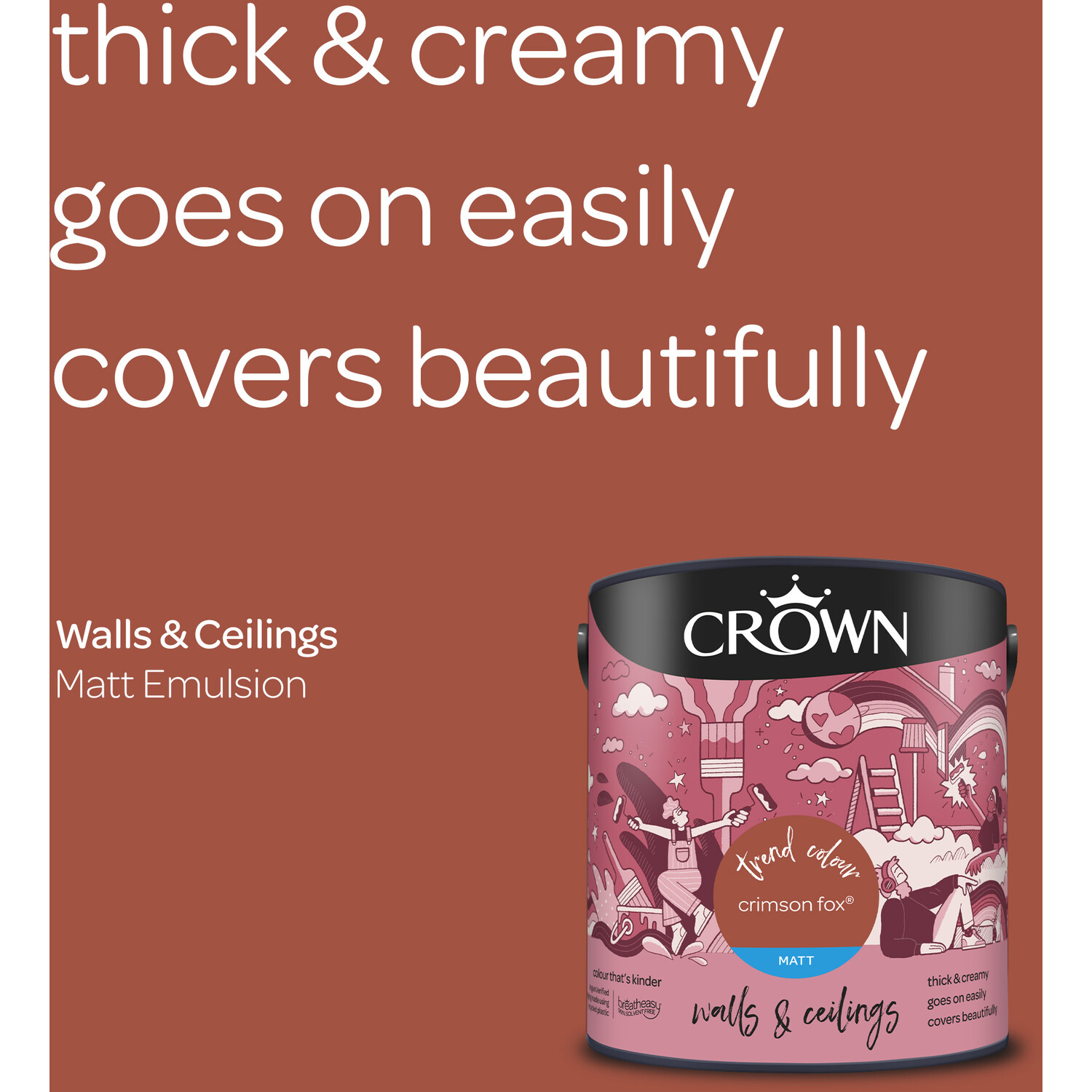 Crown Walls and Ceilings Crimson Fox Matt Emulsion Paint 2.5L Image 8