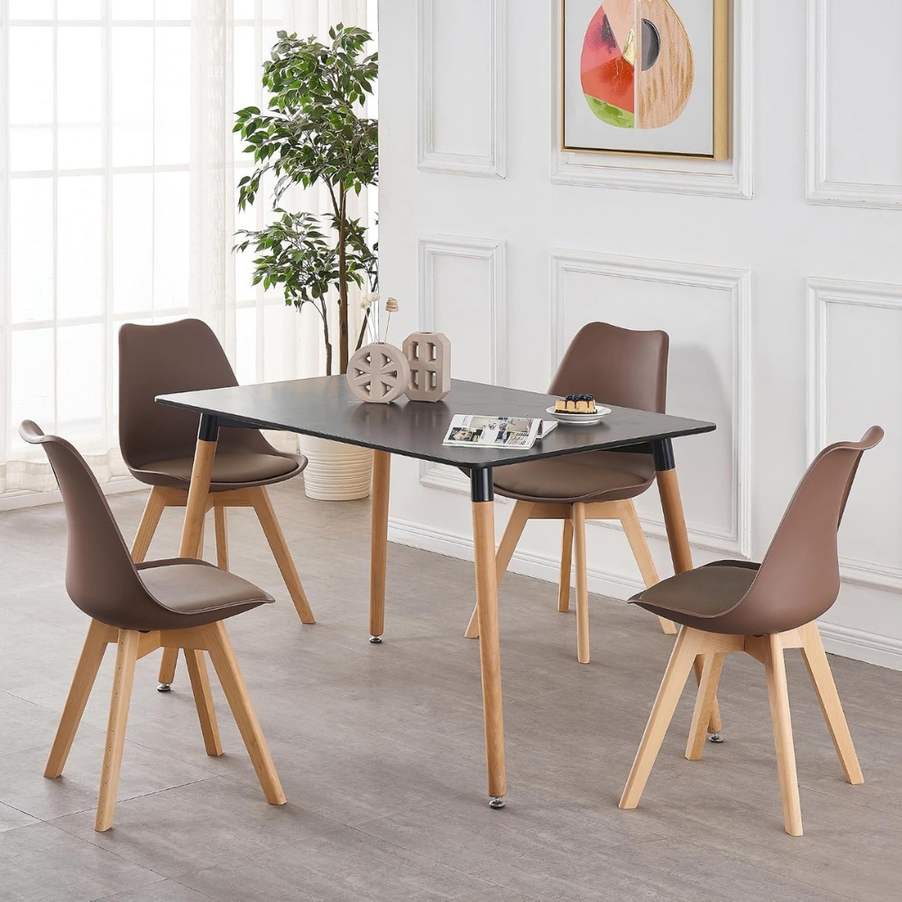 Life Interiors Lorenzo Brown Faux Leather Plastic Dining Chairs Set of 4 Image 7