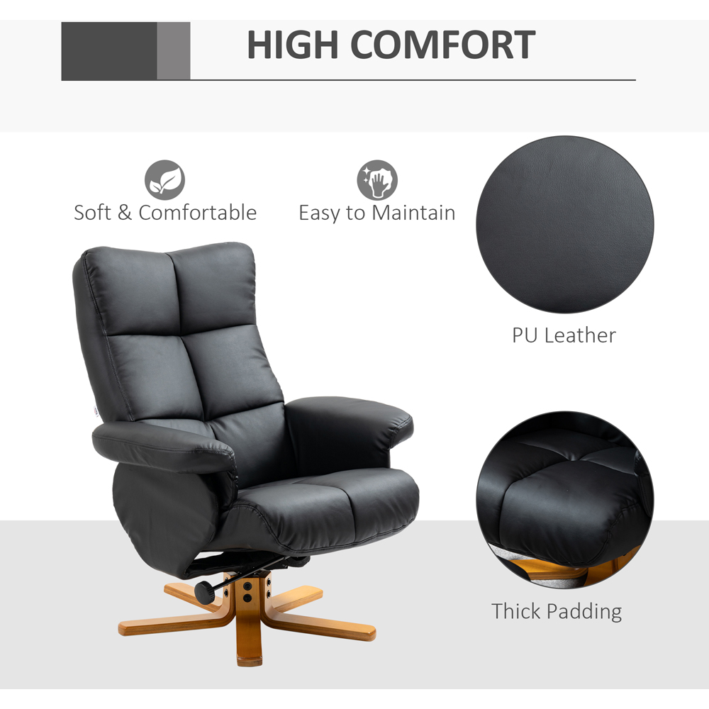 Portland Black Faux Leather Swivel Recliner Chair with Footstool Image 6