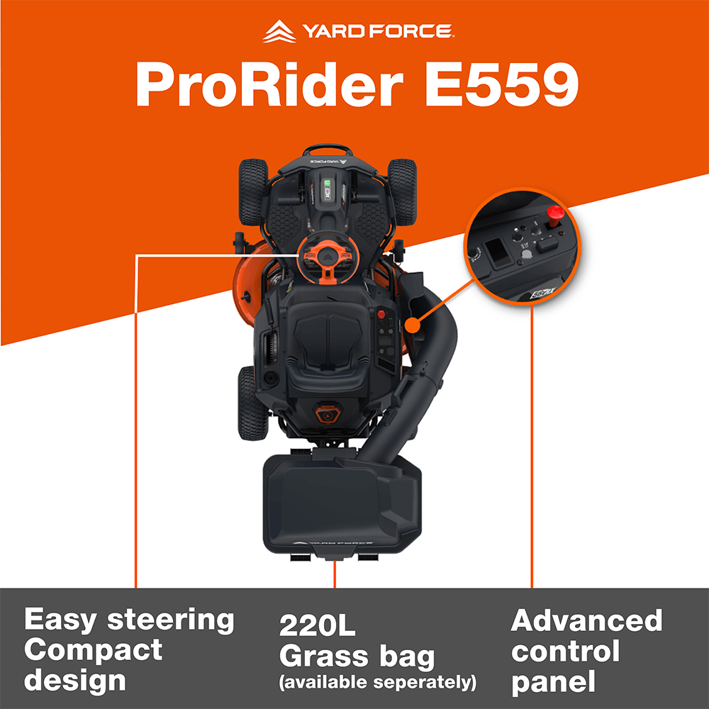Yard Force ProRider E559 Battery-Powered Ride-on Lawnmower Image 4