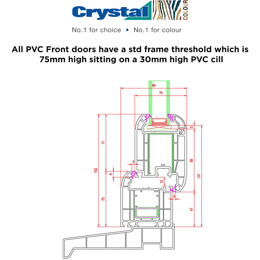 Crystal 2 Panel Large Glass Balmoral White LH Obscure Glass uPVC Double Glazed Front Door 920 x 2090mm Image 6