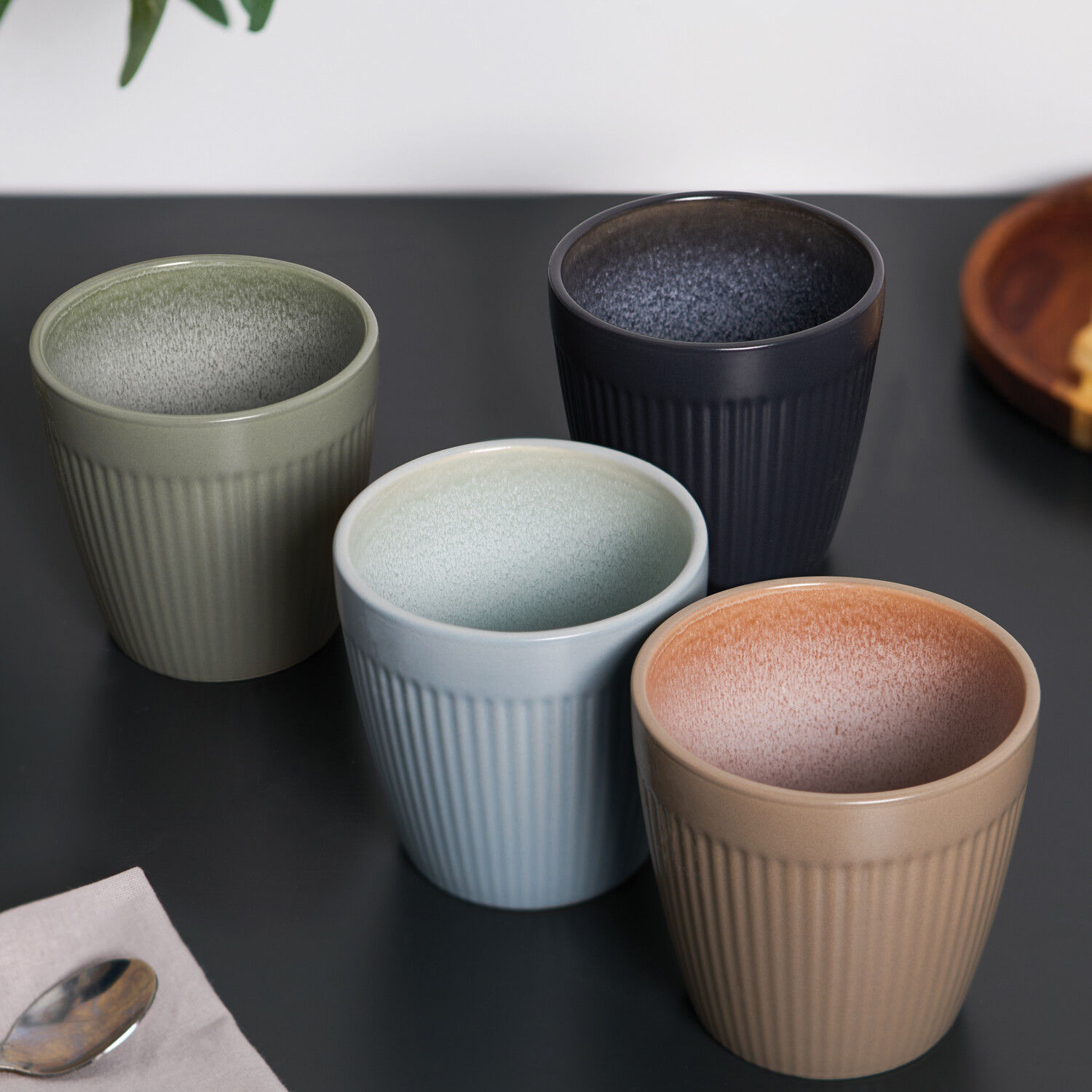 Set of 4 Matt Ribbed Mugs Multicolour Image 4