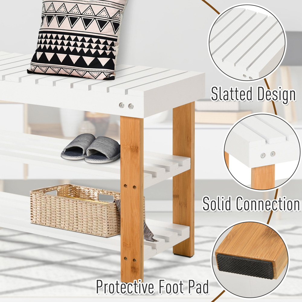 HOMCOM 3-Tier Open Shoe Rack Hidden Storage Wood Frame Wide Shelves Natural Image 5