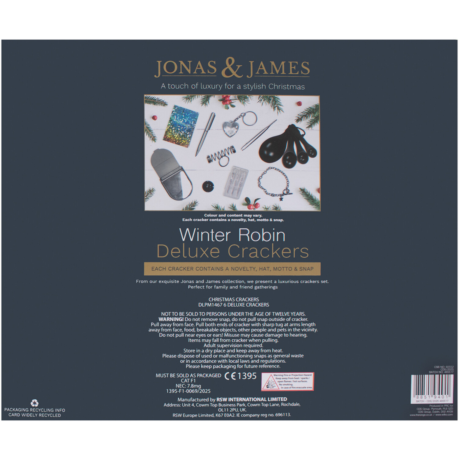 Pack of 6 Winter Robin Deluxe Crackers Green and Cream Image 2
