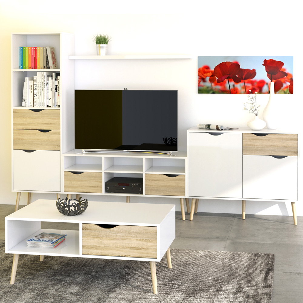 Furniture To Go Oslo White and Oak Single Door 2 Drawer Bookcase Image 5