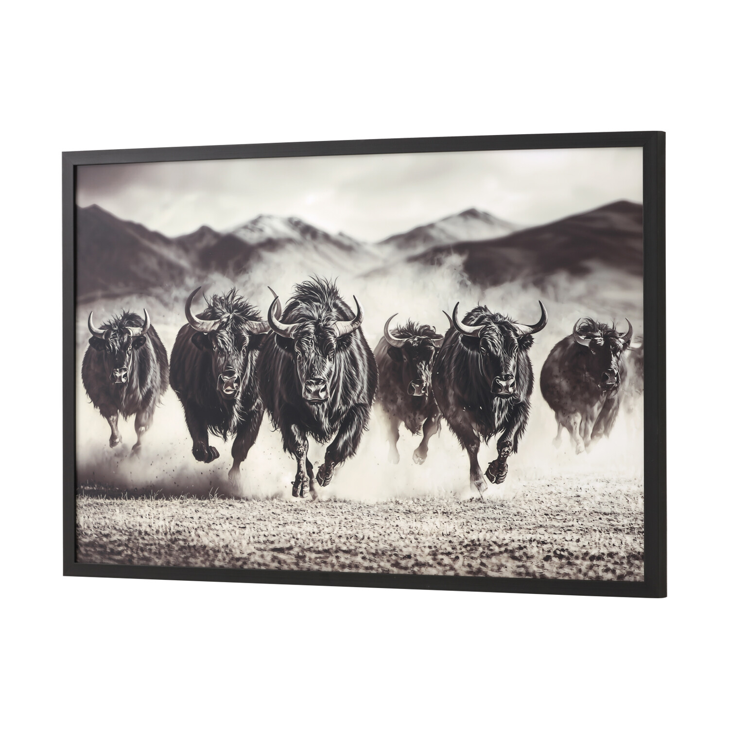 Charging Bisons Framed Gloss Art Black Image 2