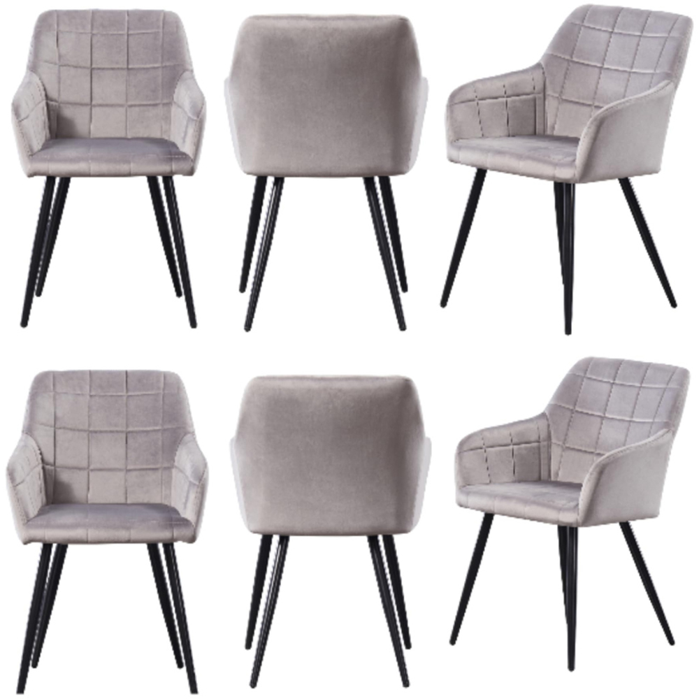 Life Interiors Camden Light Grey Velvet Upholstered Dining Chair Set of 6 Image 6