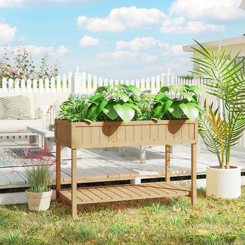 Outsunny Wooden Herb Planter Stand 8 Cubes Bottom Shelf Raised Bed Natural Image 7