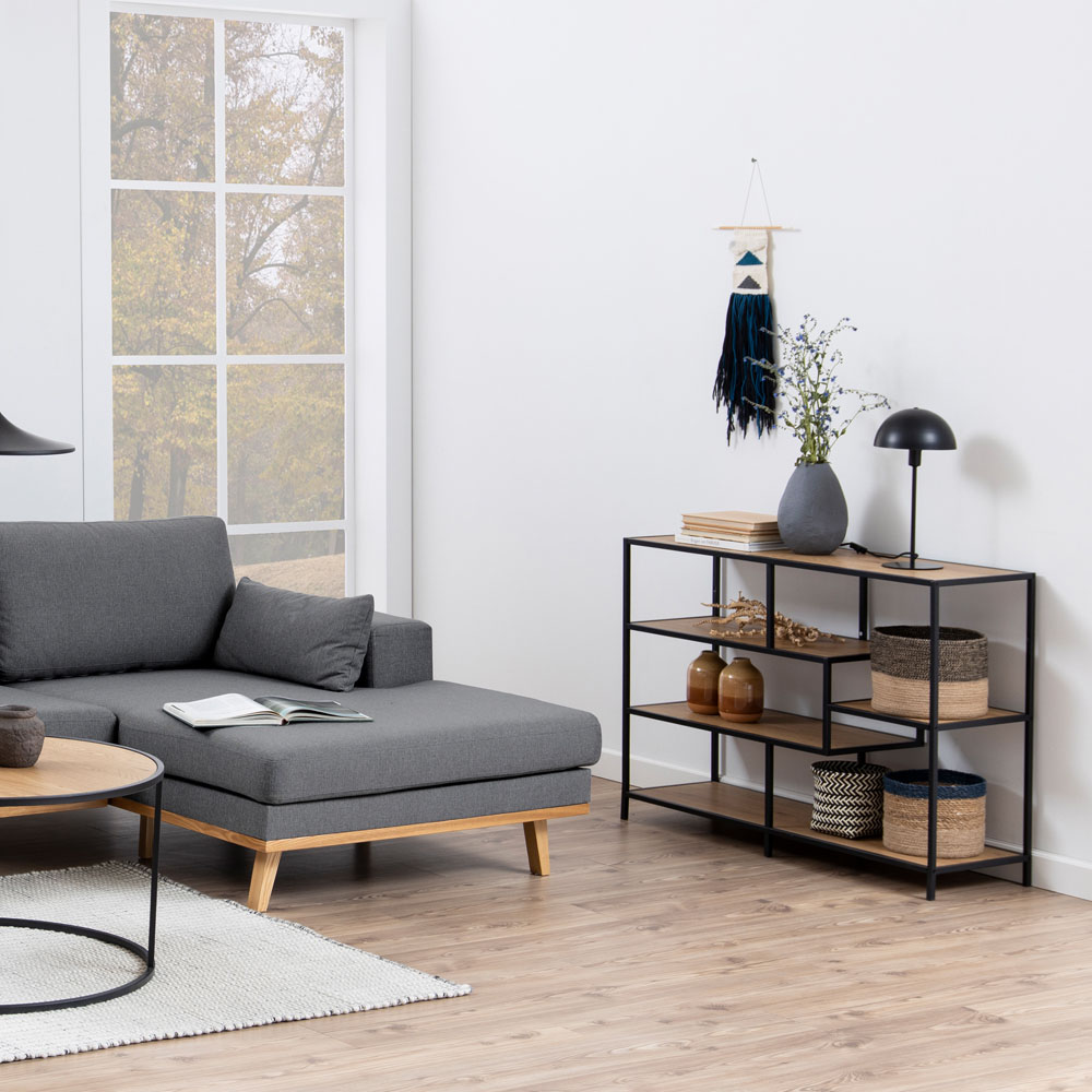 Furniture To Go Seaford Black and Oak 4 Shelf Wide Bookcase Image 5