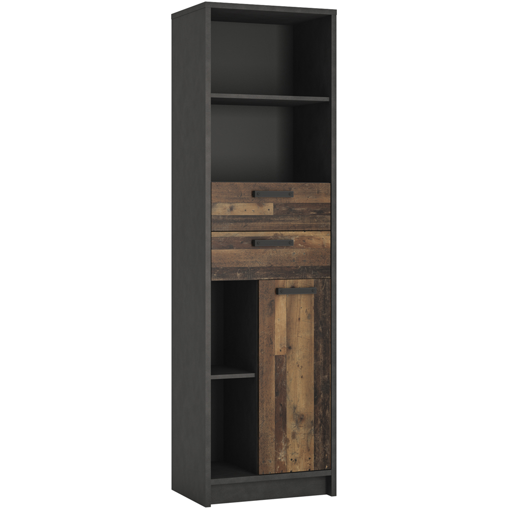 Florence Brooklyn Single Door 2 Drawer Walnut and Dark Matera Grey Bookcase Image 2