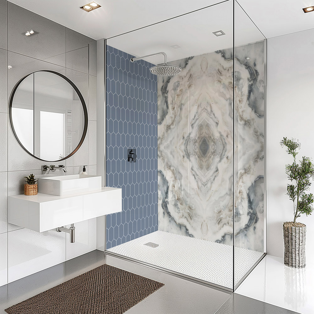 Splashbax Premium Artisan Onyx Blue Elongated Hexagon Di Bond Shower ...