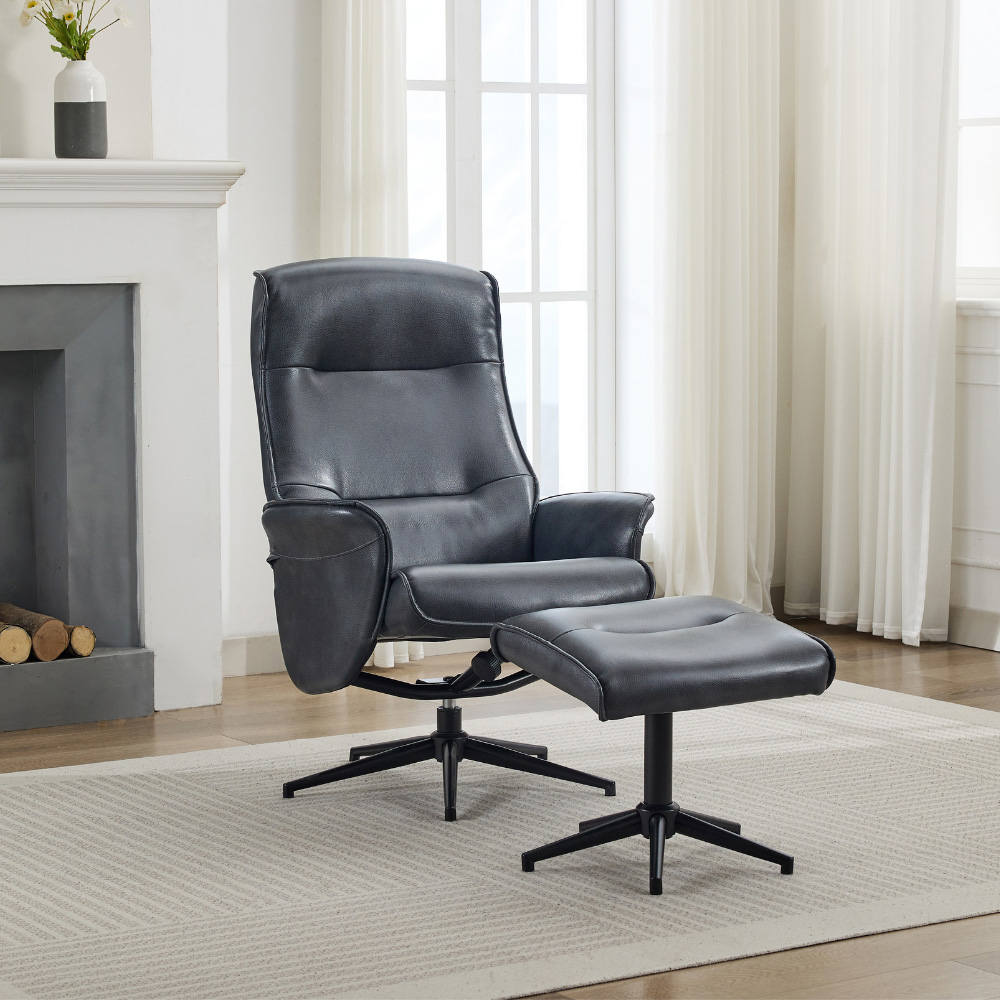 Sutton Ocean Blue Swivel High Back Chair with Footstool Image 3
