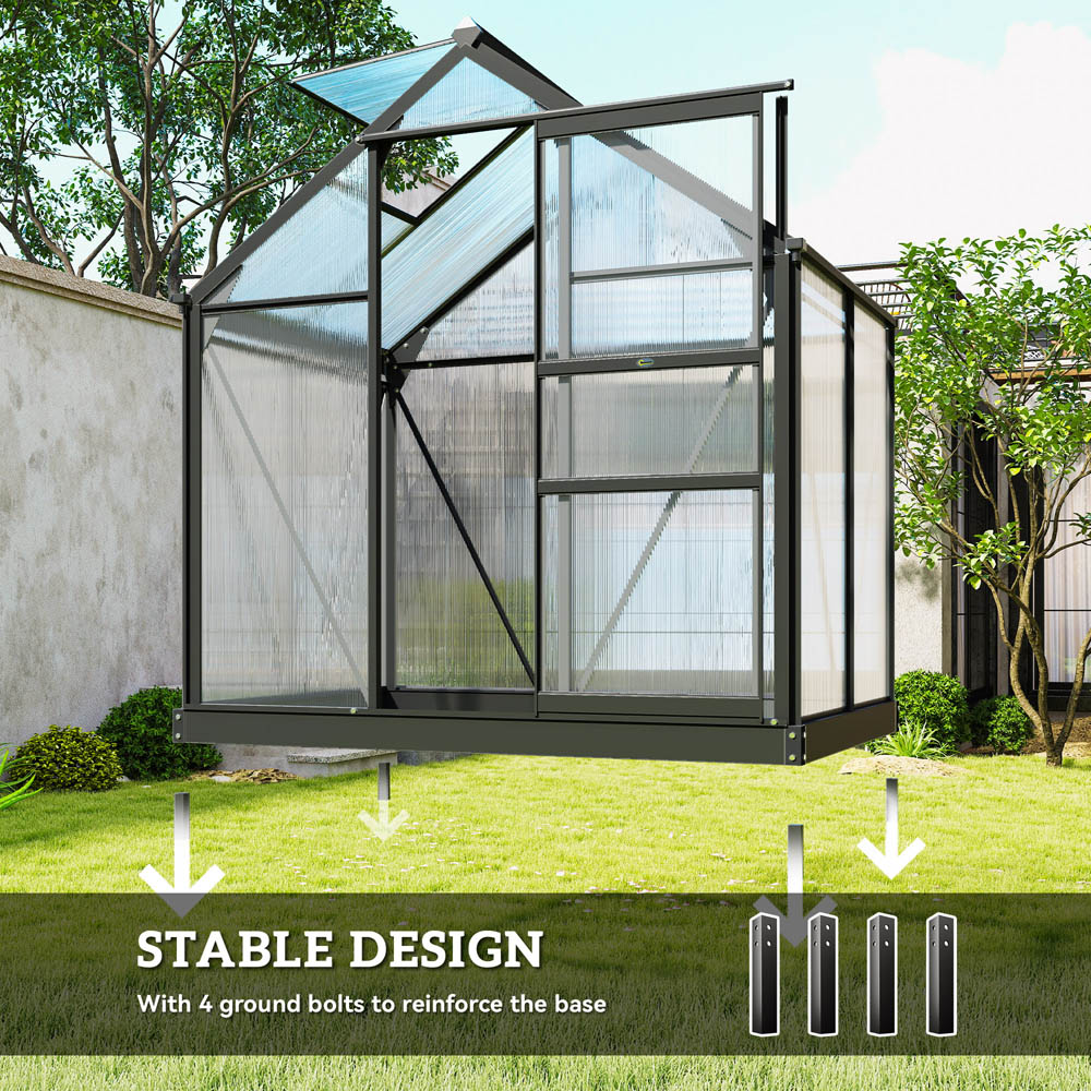 Outsunny Galvanised Aluminium Polycarbonate 6.2 x 4.3ft Walk In Greenhouse Image 5