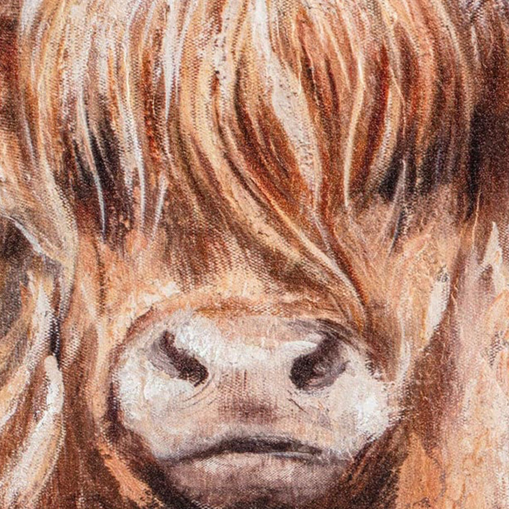 Hand Painted Highland Cow Family Canvas - Multicolour Image 3