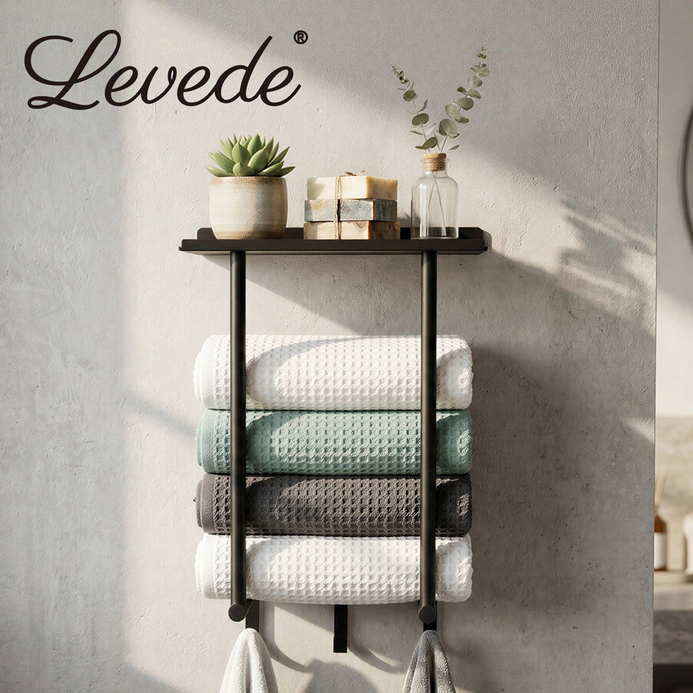 Levede Black Carbon Steel Wall-Mounted Towel Rack with Hooks Image 8