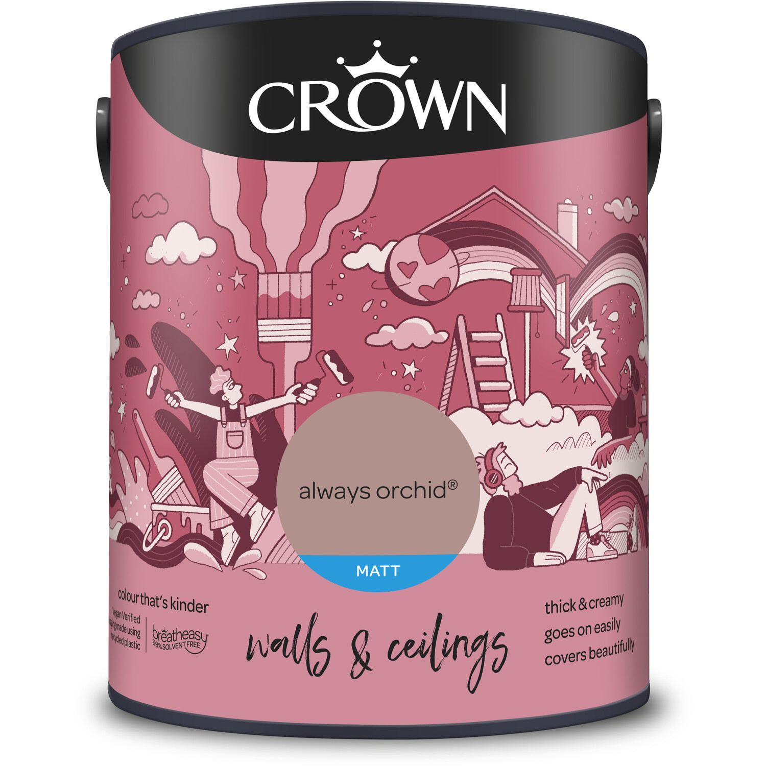 Crown Walls and Ceilings Always Orchid Matt Emulsion Paint 5L Image 4