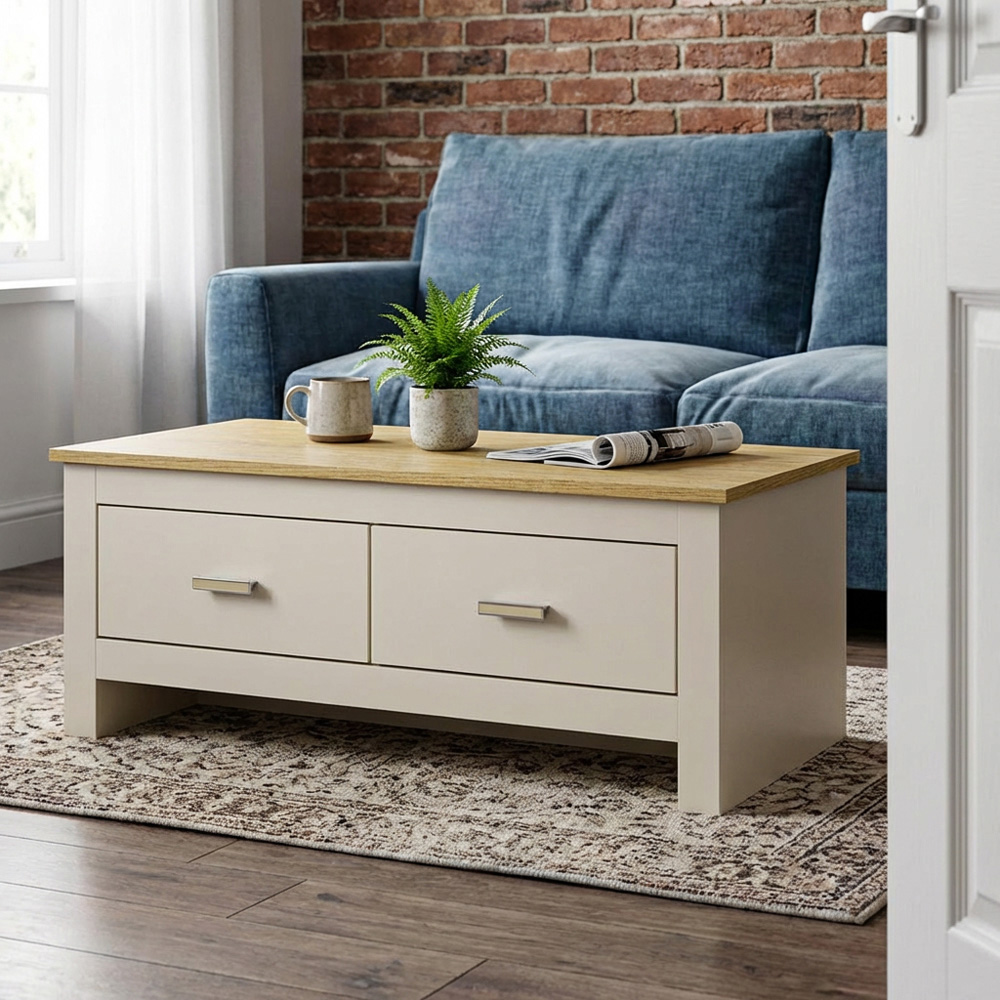 Lexington 2 Drawer Cream and Gold Coffee Table Image 7