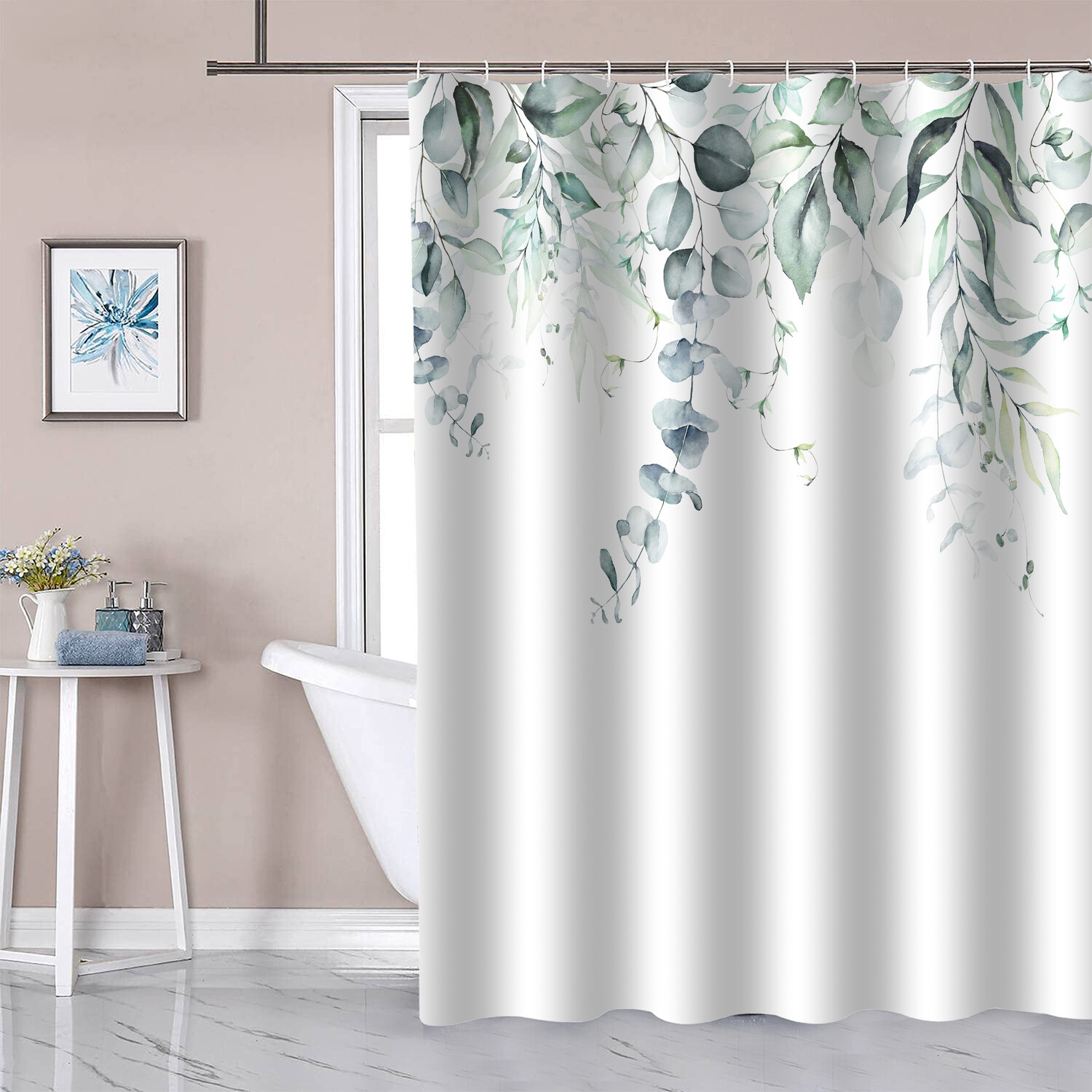 Hanging Vines Shower Curtain White and Green Image