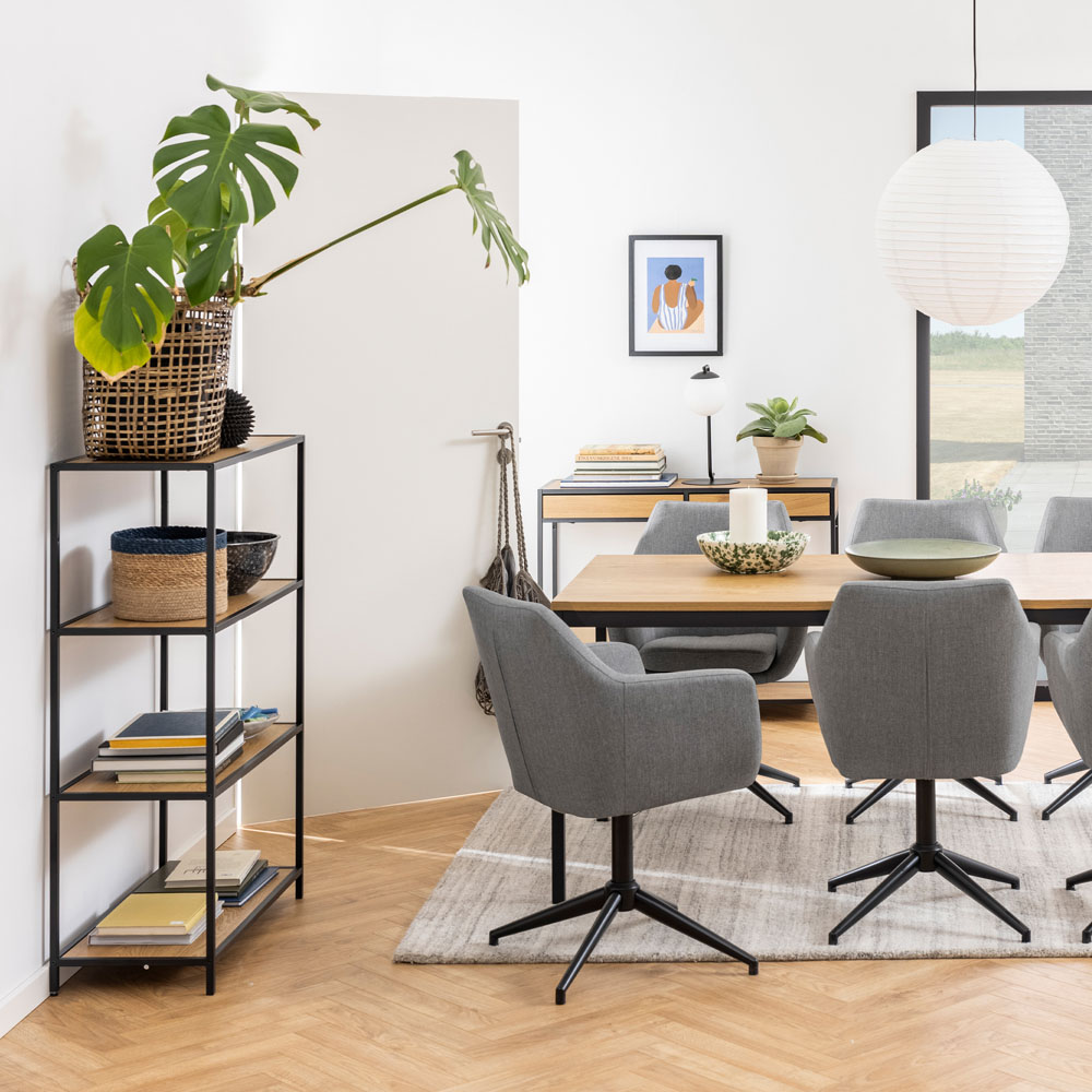 Furniture To Go Seaford Oak and Black 3 Shelf Metal Low Bookcase Image 4