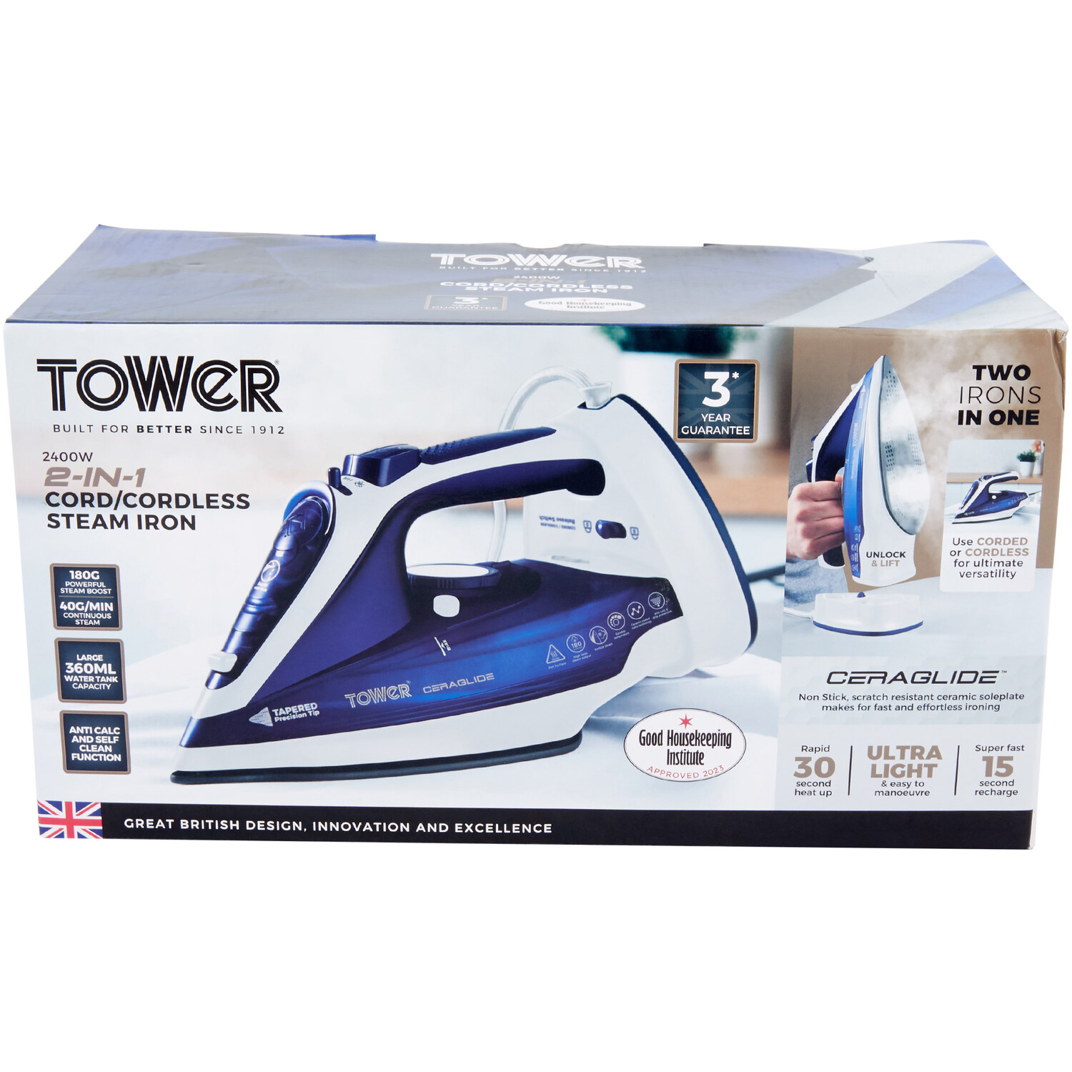 Tower 2 in 1 Ceraglide Cordless Steam Iron 2400W Image 2