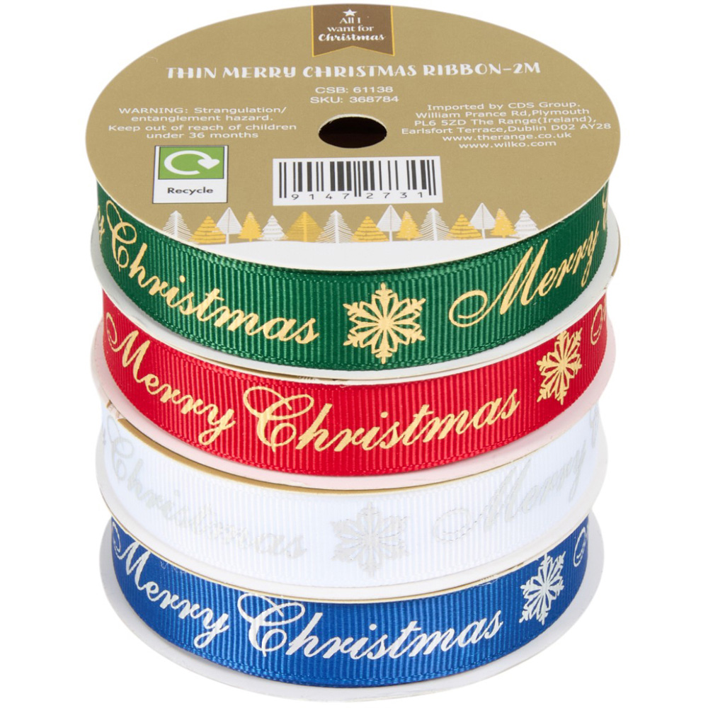Thin Merry Christmas Ribbon Image 1
