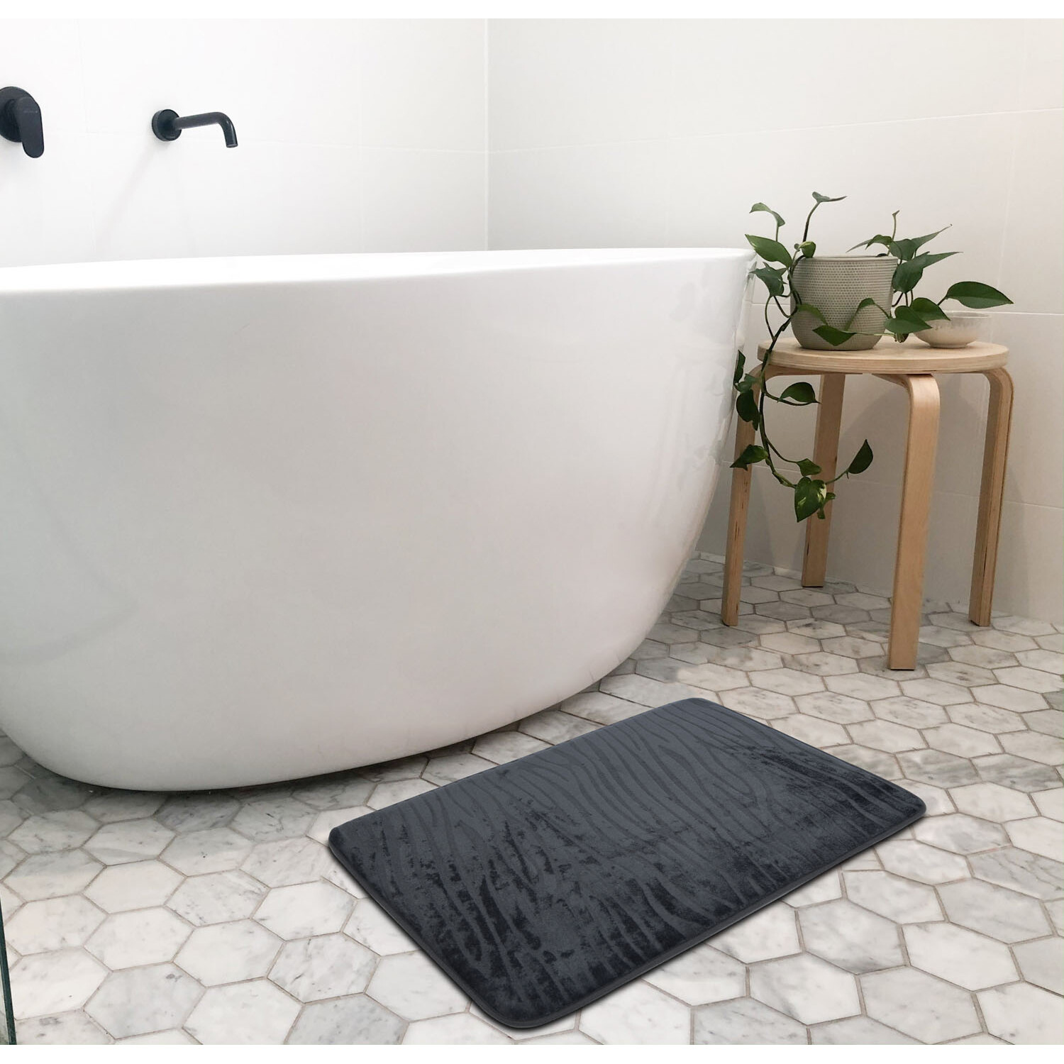 Savannah Grey PVC Backed Bath Mat 75 x 45cm Image 2