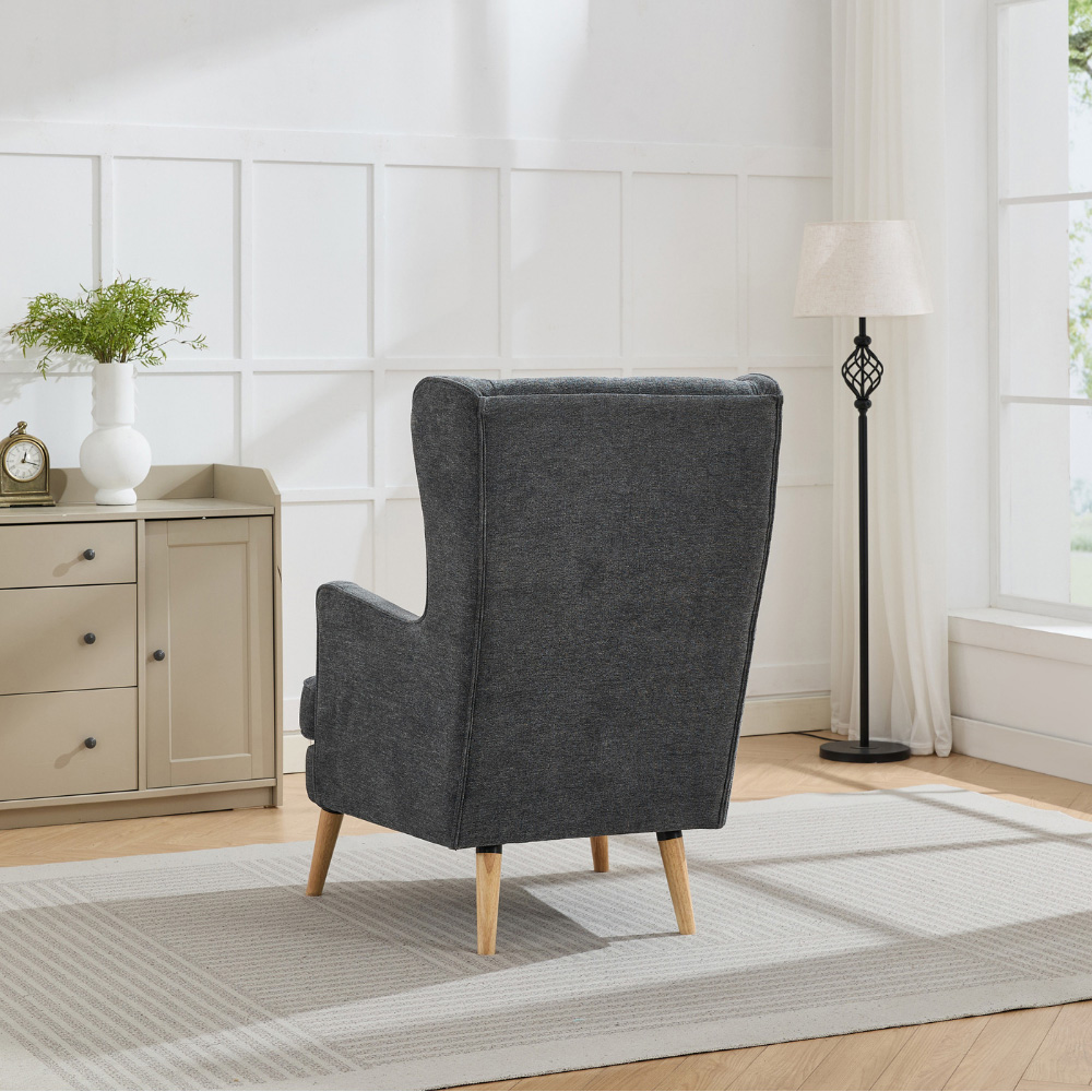 Newbridge Dark Grey Textured Fabric Wing Back Accent Chair with Scatter Cushion Image 4