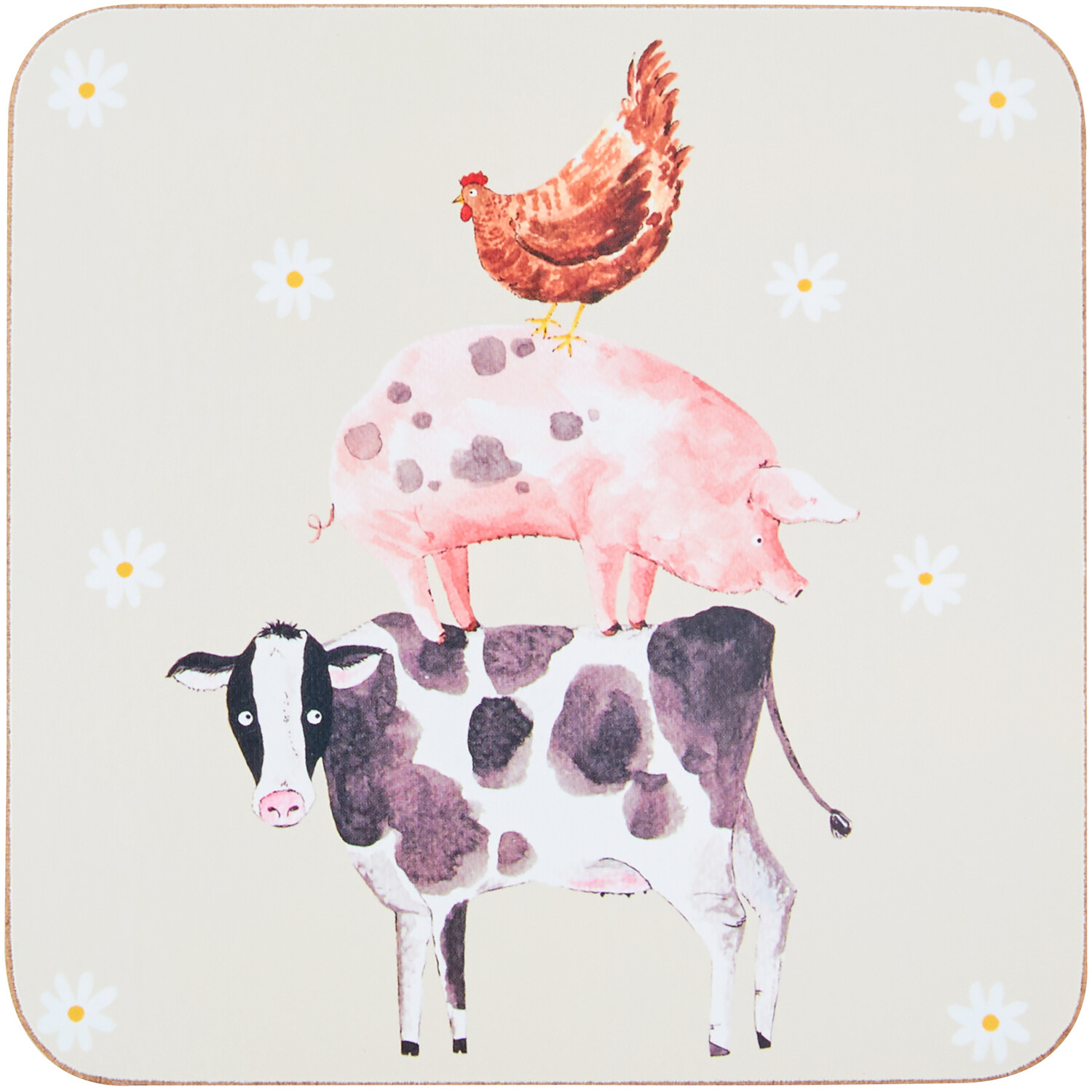 Set of 6 Daisy Farm Coasters - Cream Image 2