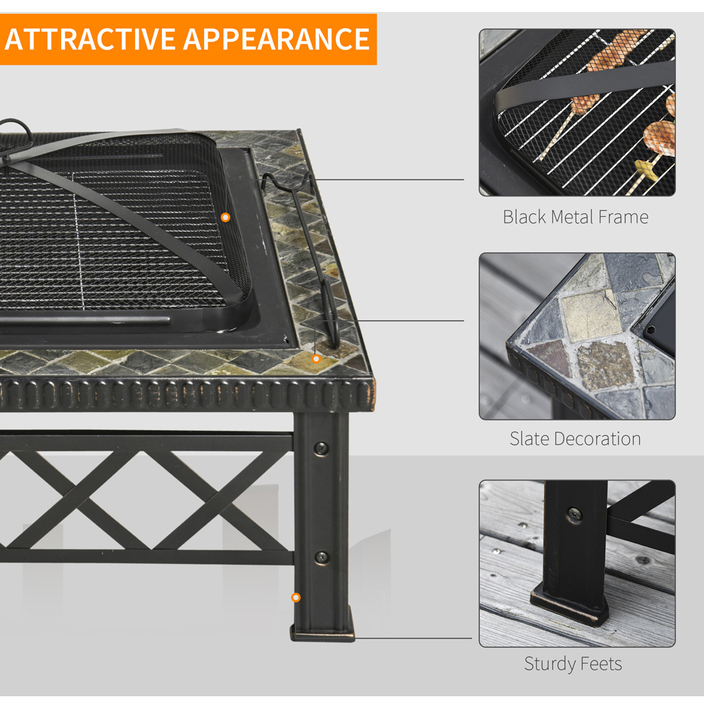 Outsunny Metal 3 in 1 Square Fire Pit with Poker and Grate Image 6