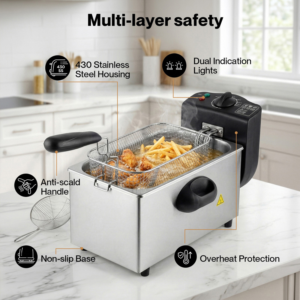 Spector FR1010-BK-UK Chip Pan Basket Stainless Steel Deep Fat Fryer 3L 2000W Image 5