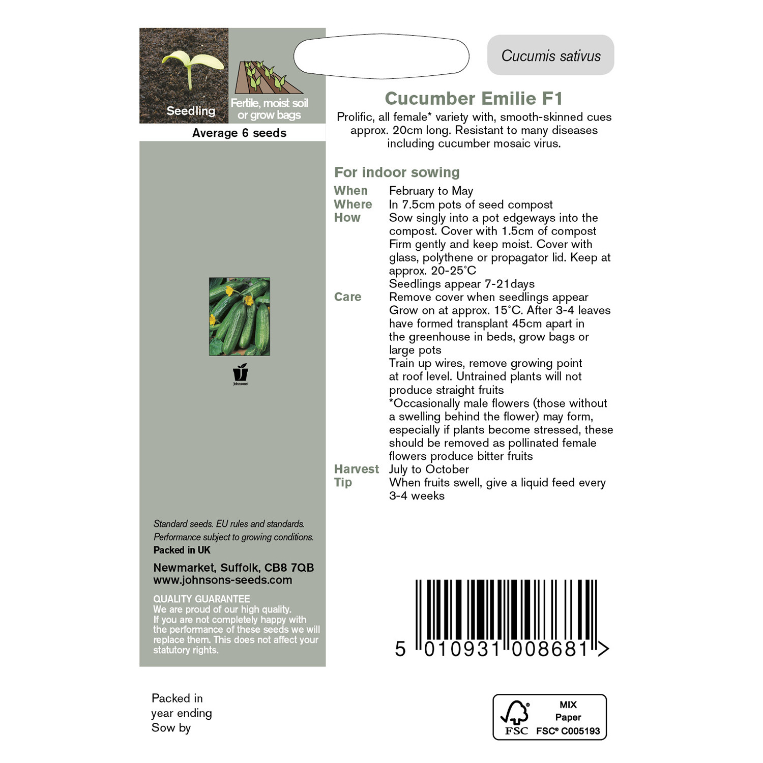 Johnsons Pack of Emilie F1 Cucumbers Image 2