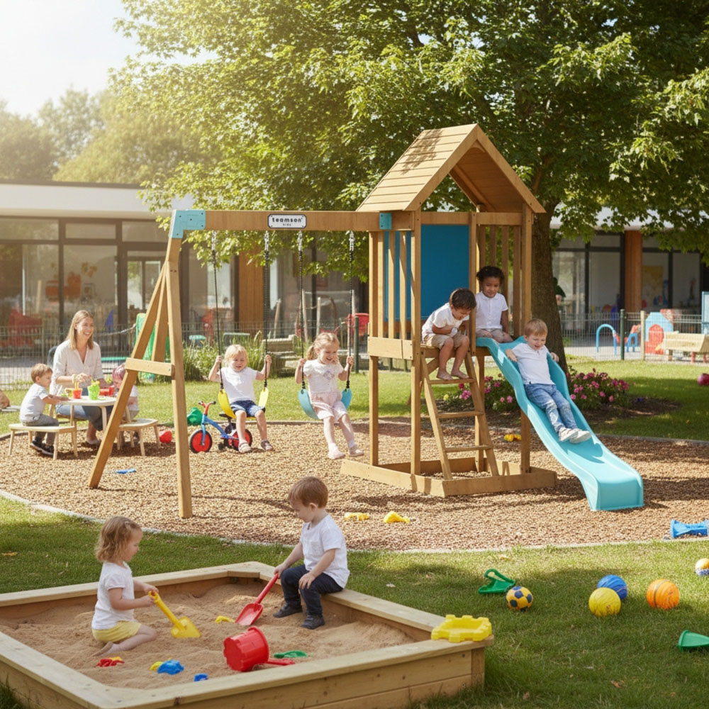 Teamson Home Panama Aqua and Natural Outdoor Wooden Swing Set Image 2