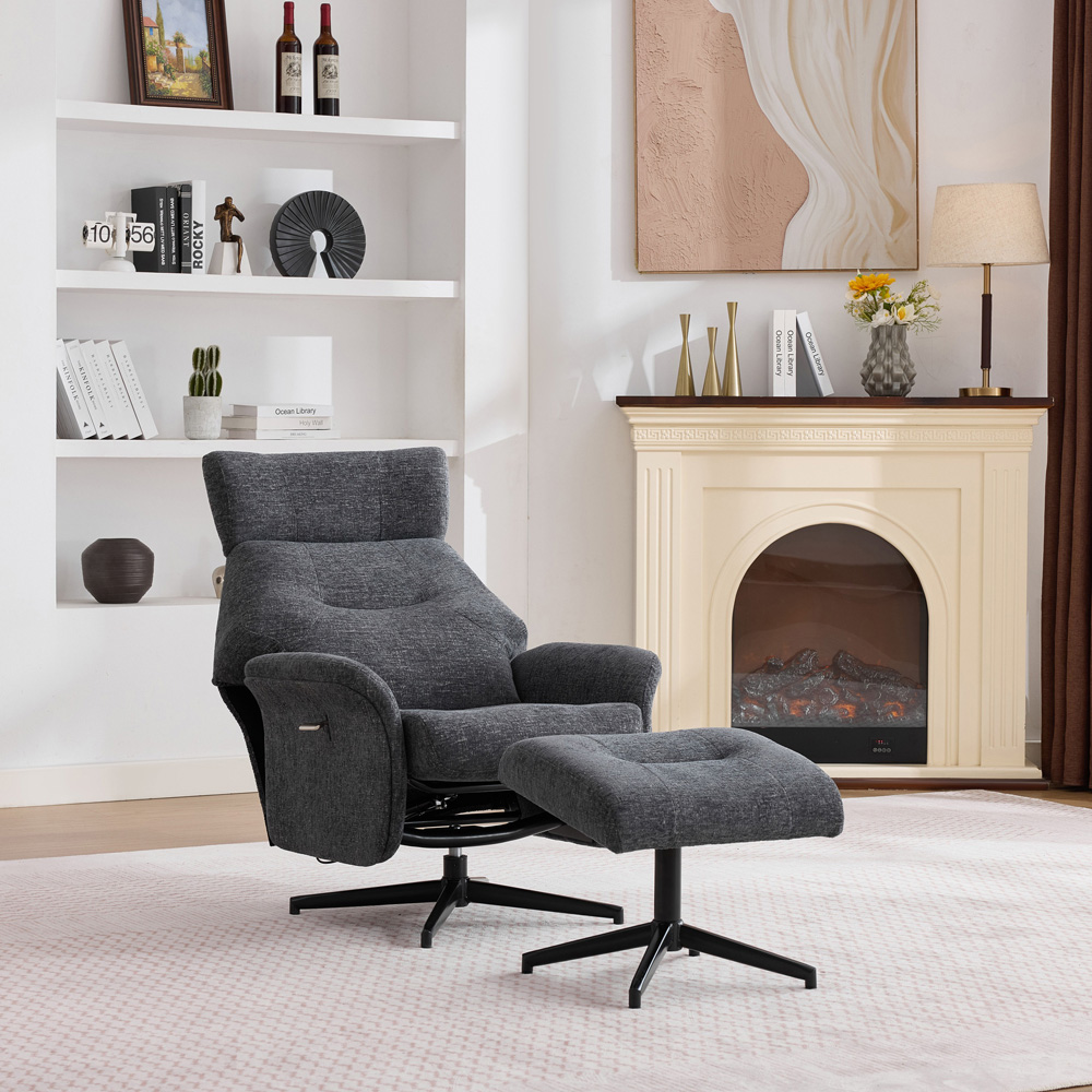 Queensbridge Dark Grey Swivel Chair and Footstool Image 4