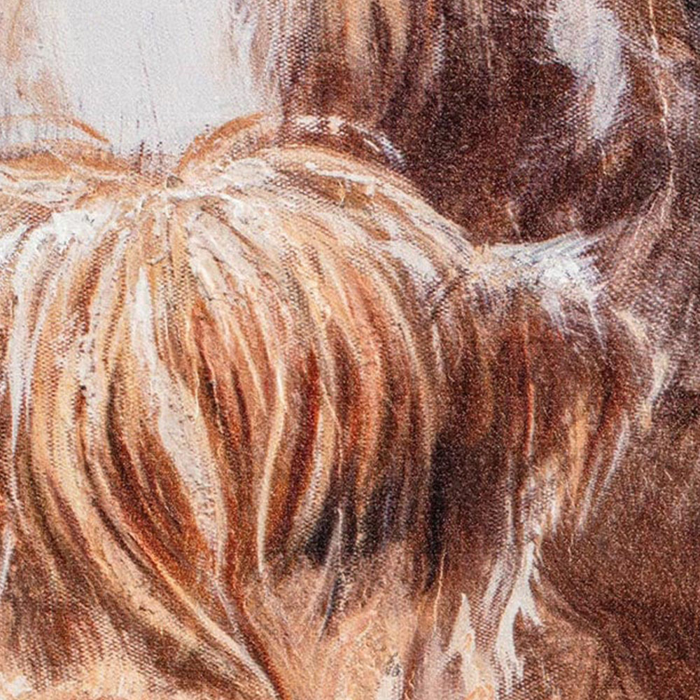 Hand Painted Highland Cow Family Canvas - Multicolour Image 4