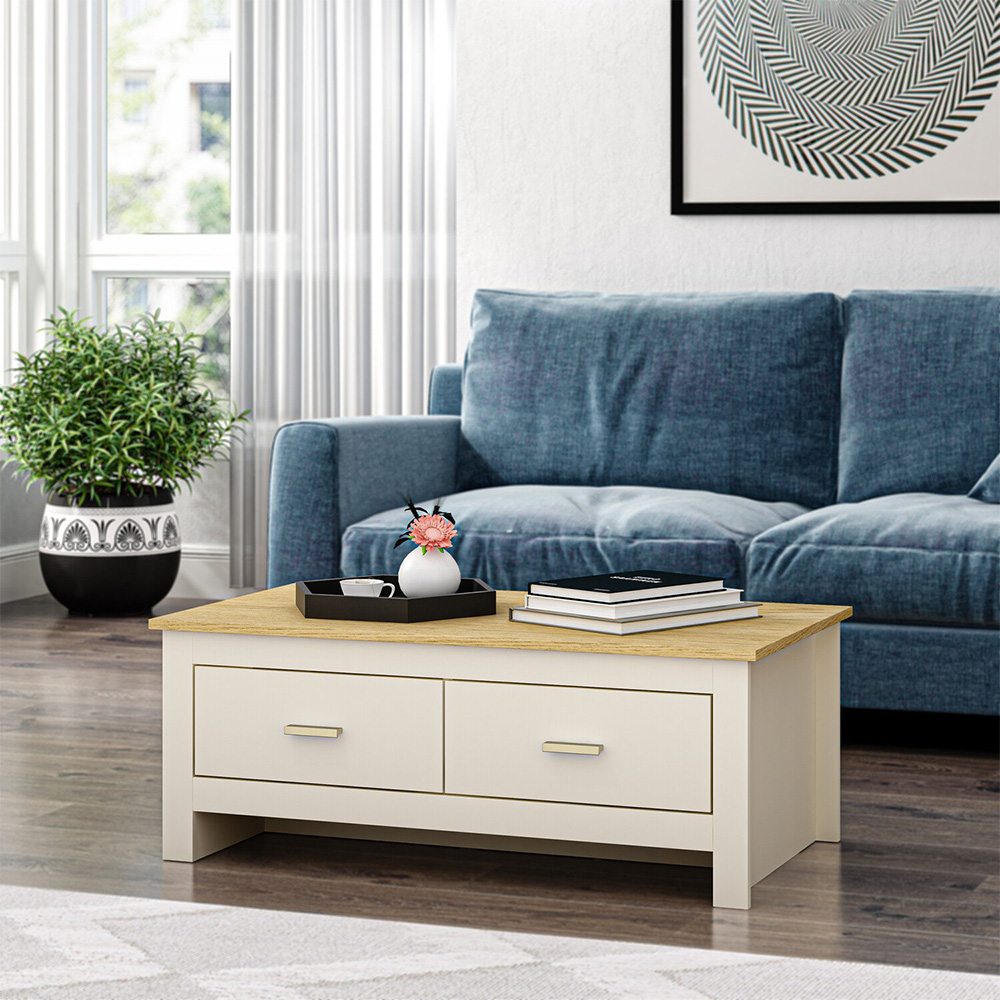 Lexington 2 Drawer Cream and Gold Coffee Table Image 8