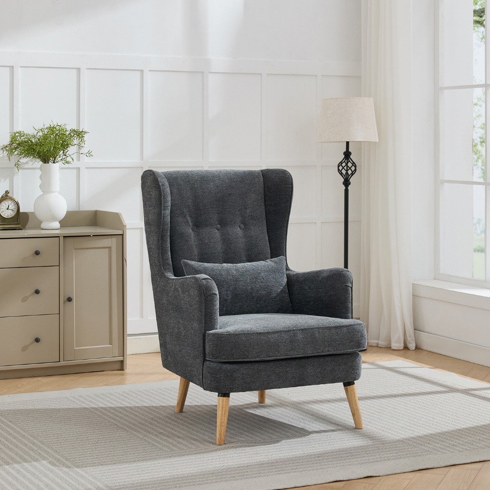 Newbridge Dark Grey Textured Fabric Wing Back Accent Chair with Scatter Cushion Image 3