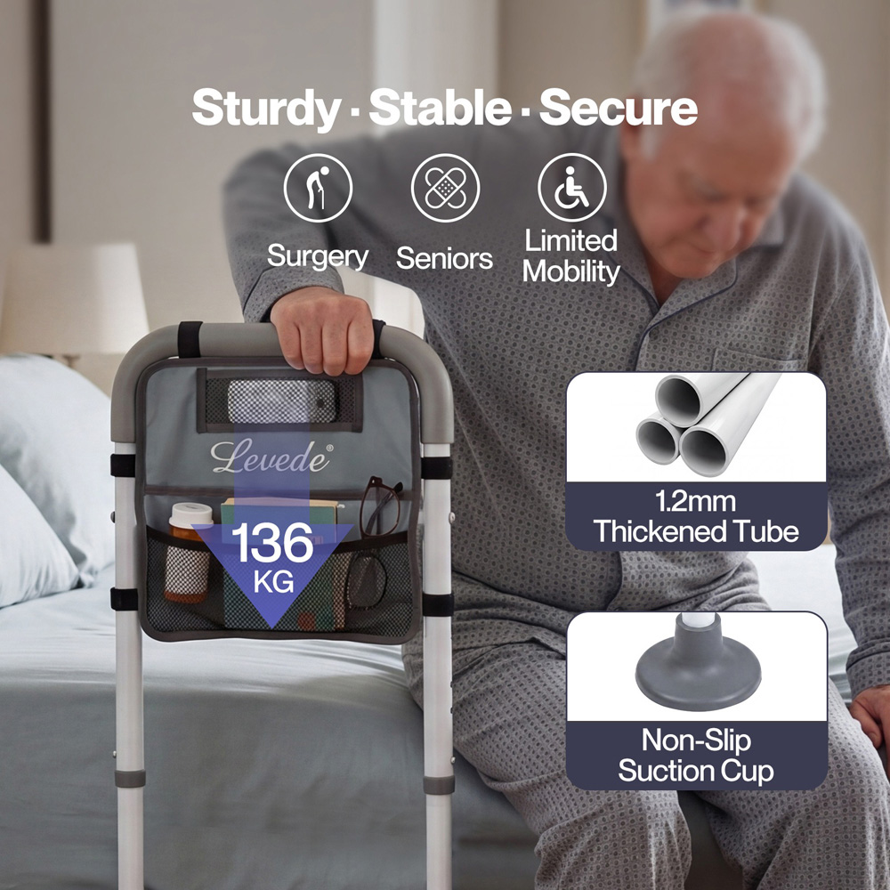 Levede Adjustable Bed Rail with LED Sensor Light and Storage Pocket Image 8