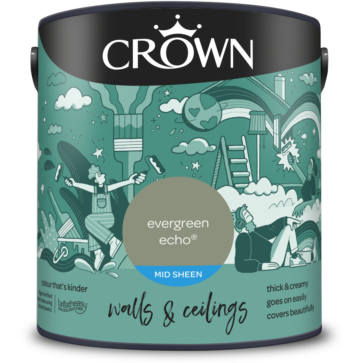 Crown Walls and Ceilings Mid Sheen Emulsion Evergreen Echo 2.5l Image 2