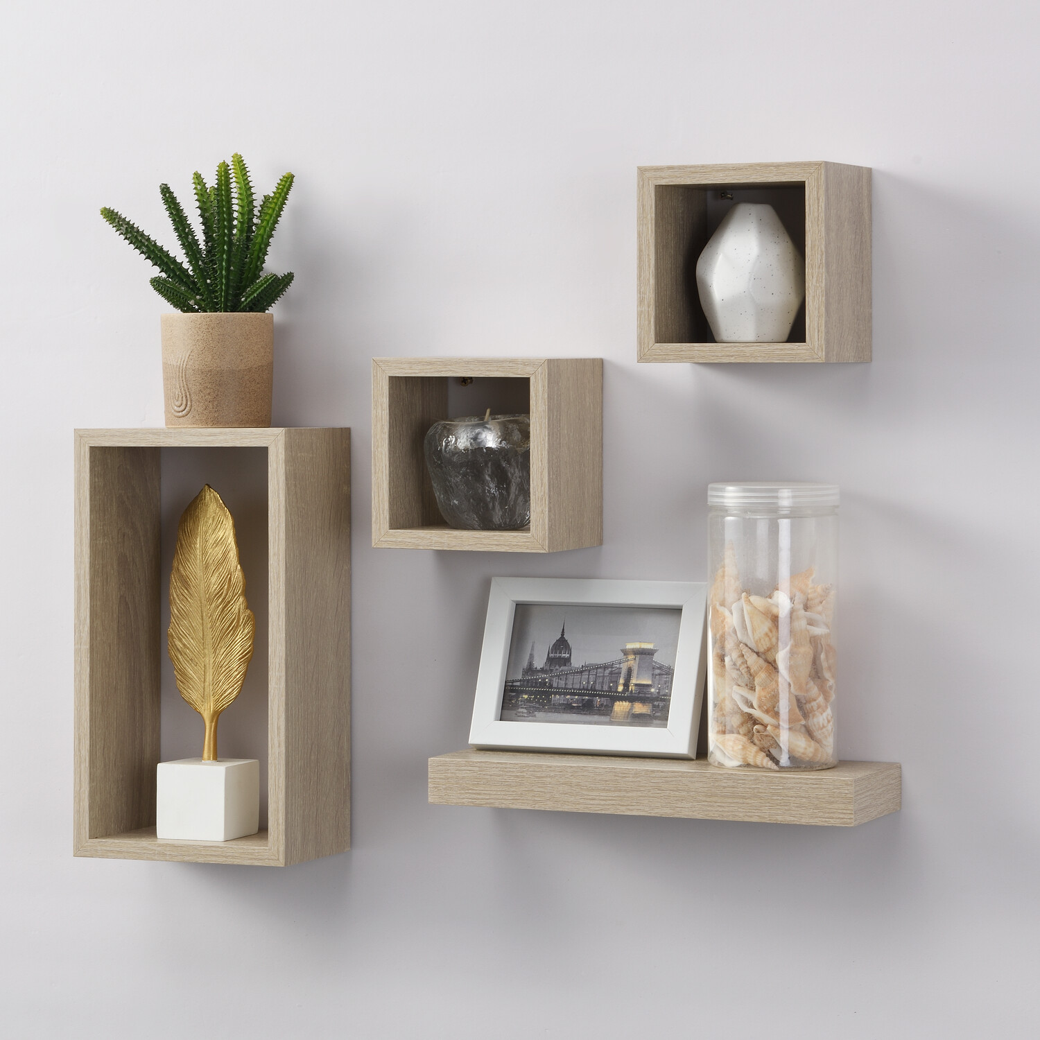 Set of 4 Latitude Floating Shelves - Oak Image 4