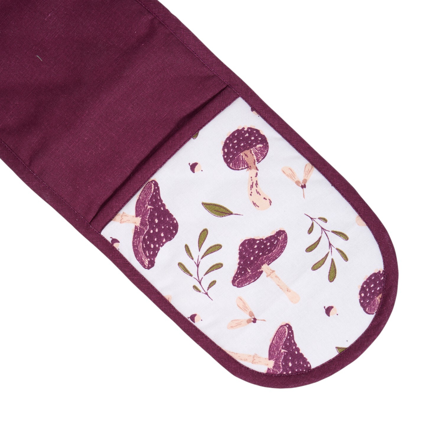 Maroon Mushroom Double Oven Glove Maroon and White Image 5