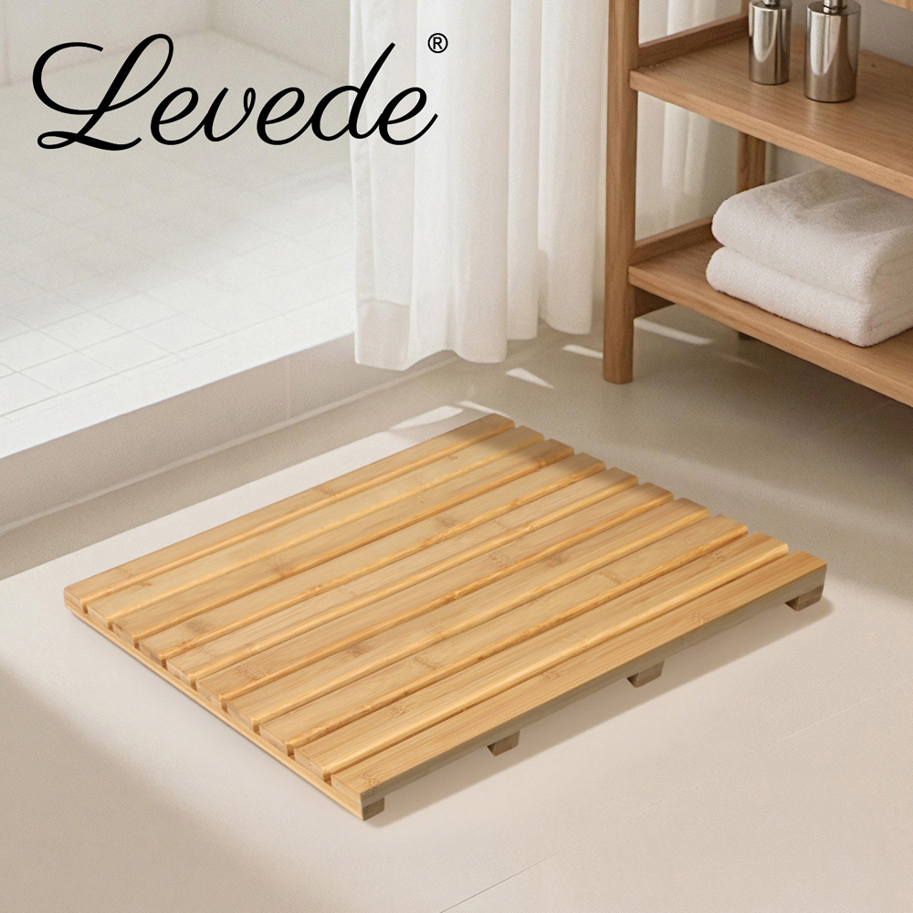 Levede Natural Bamboo Slatted Anti-Slip Rectangular Shower Bath Mat Image 4
