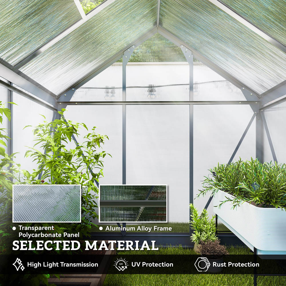 Outsunny Galvanised Aluminium Polycarbonate 6.2 x 4.3ft Walk In Greenhouse Image 6