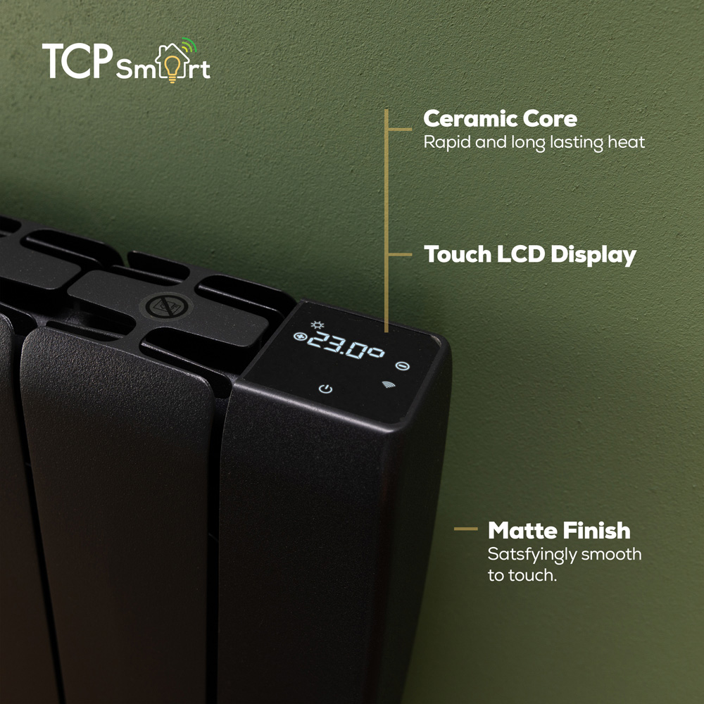 TCP Smart Black Ceramic Wall-Mounted Electric Panel Radiator 700W Image 4