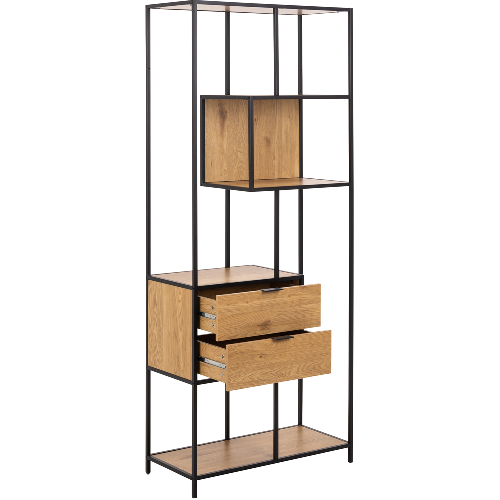 Furniture To Go Seaford Black and Wild Oak 2 Drawer 4 Shelf Tall Bookcase Image 4