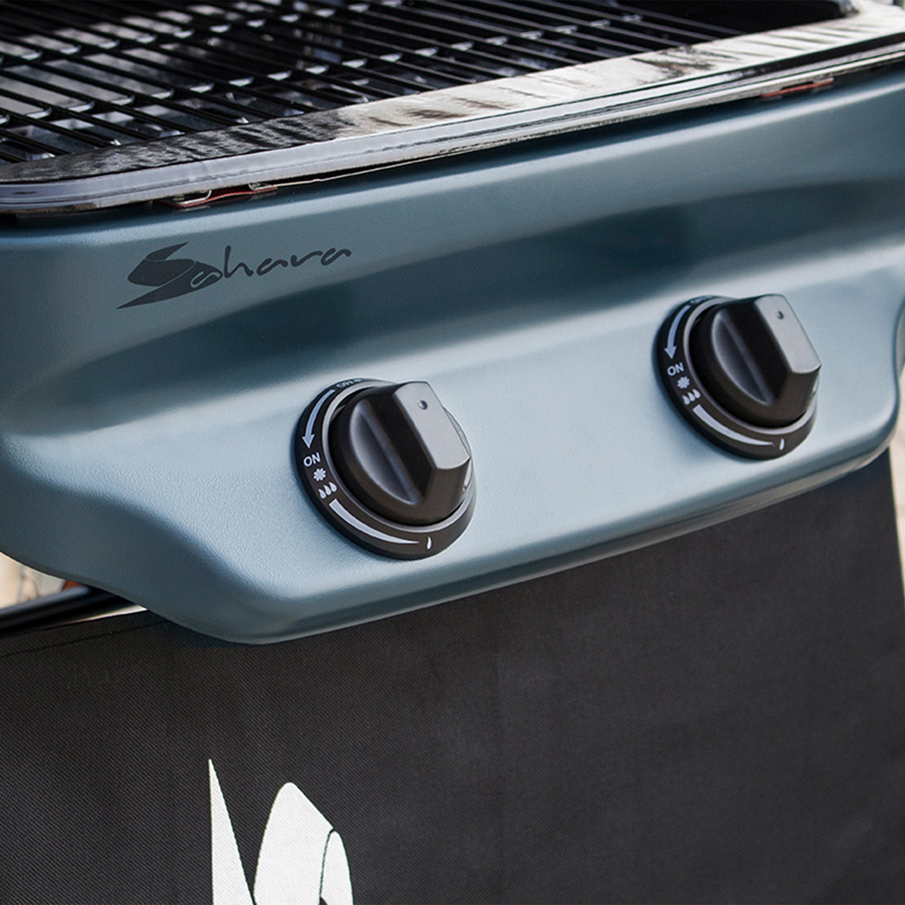Sahara Black and Teal Rapid Assembly Plus 2 Burner Gas BBQ with Side Burner Image 6