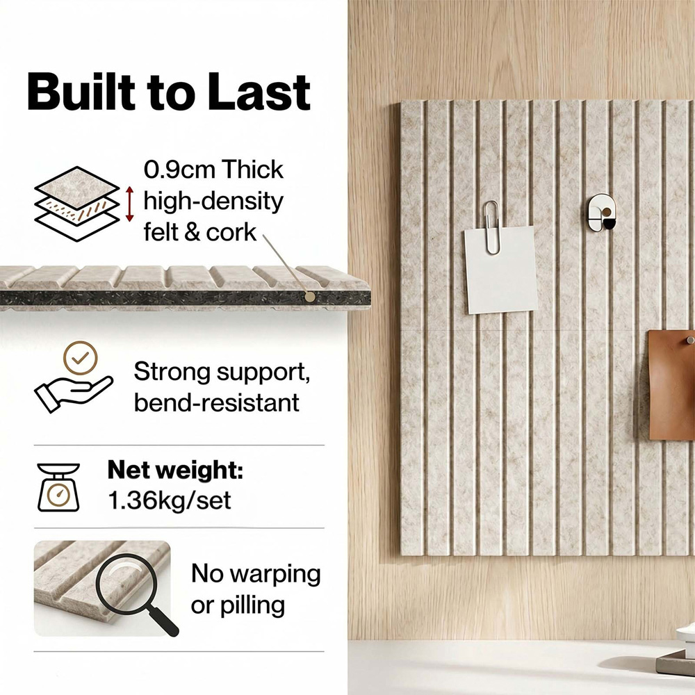 Levede Beige Felt Self Adhesive Notice Board Wall Tile 30 x 30cm 12 Pack Image 5