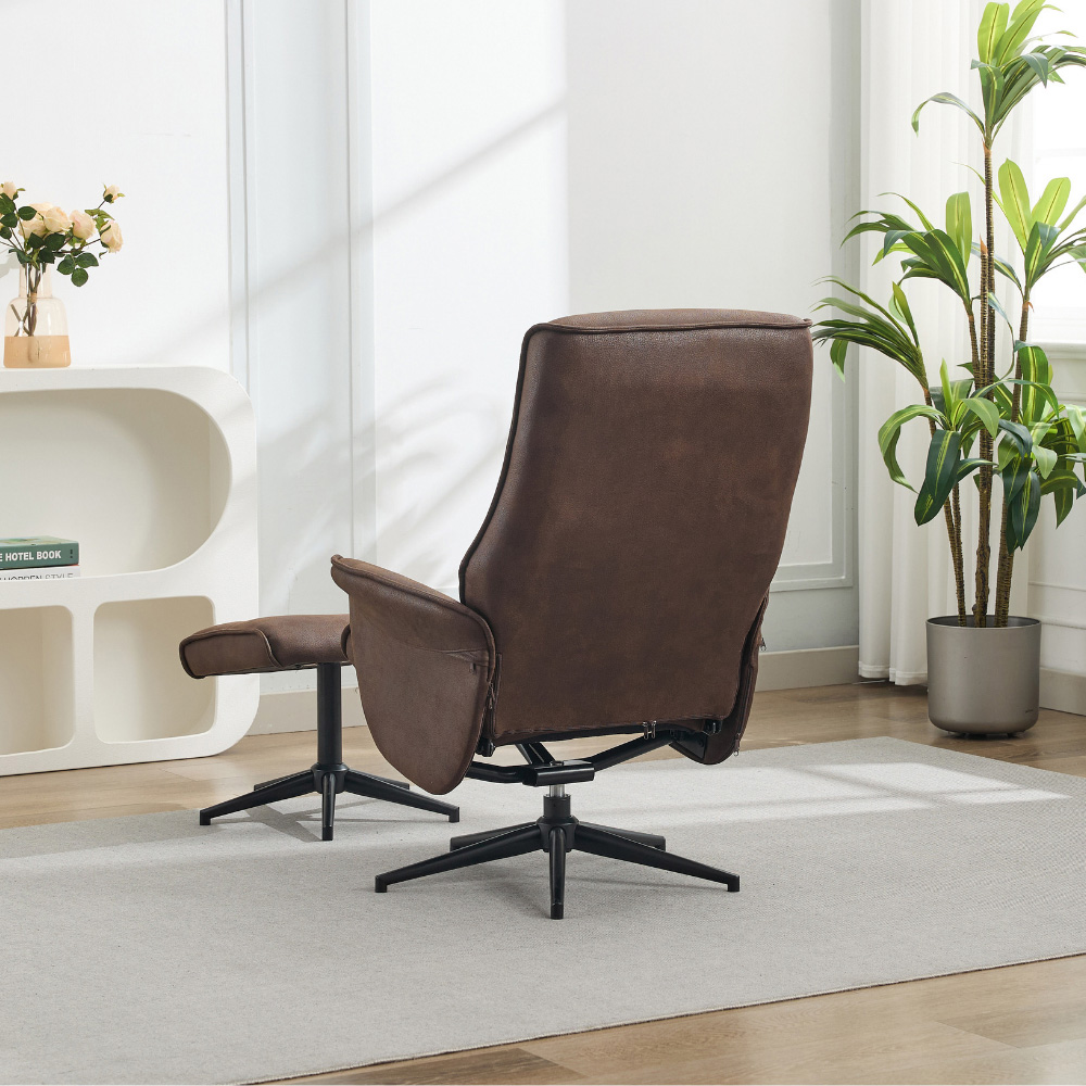 Sutton Brown Swivel High Back Chair with Footstool Image 6