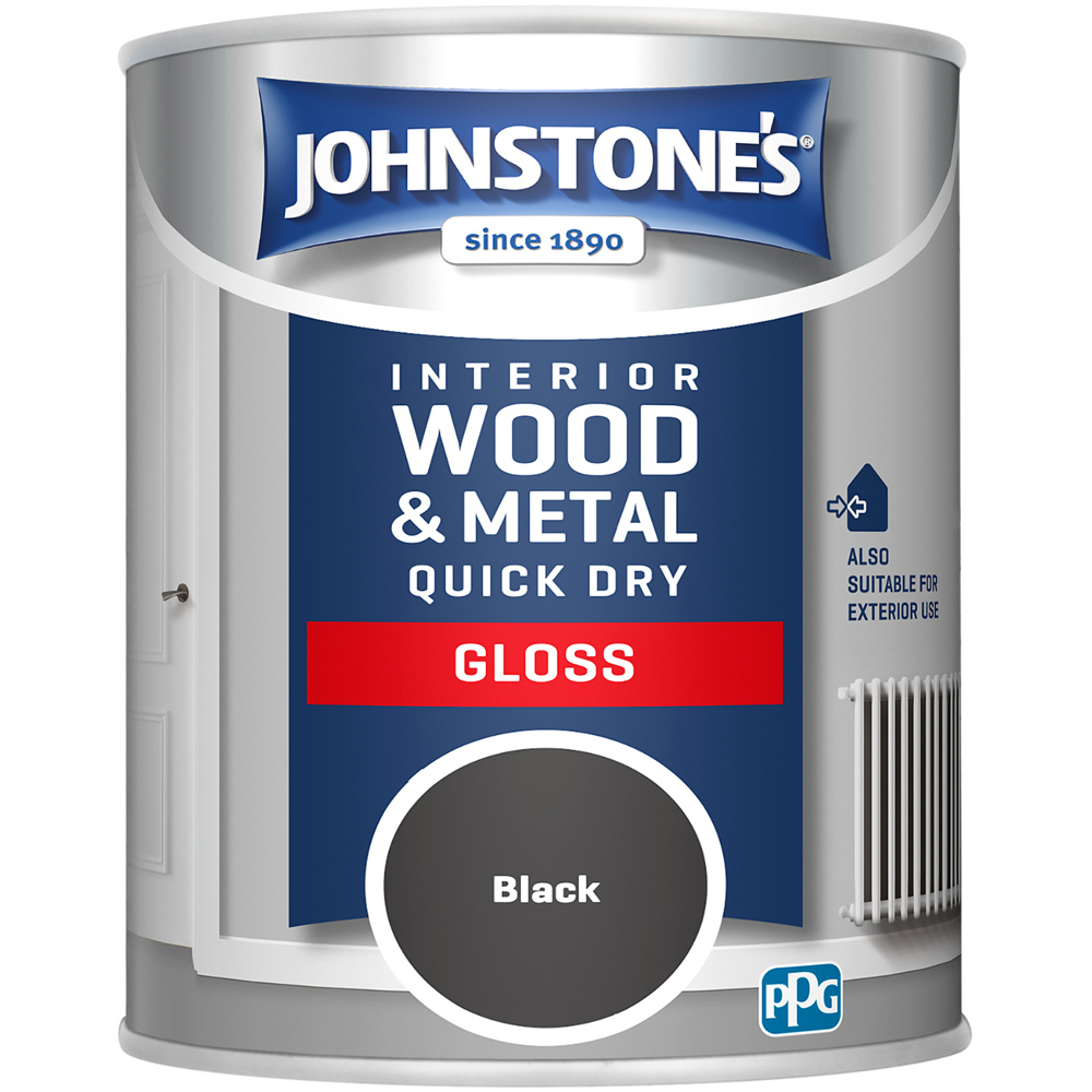 Johnstone's Quick Dry Wood & Metal Black Paint 750ml Image 2