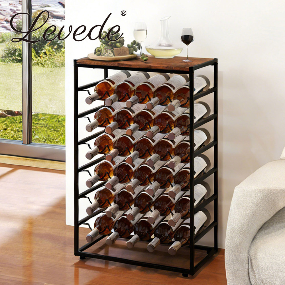 Levede Black and Brown Wooden Freestanding Wine Rack 30 Bottle Image 8