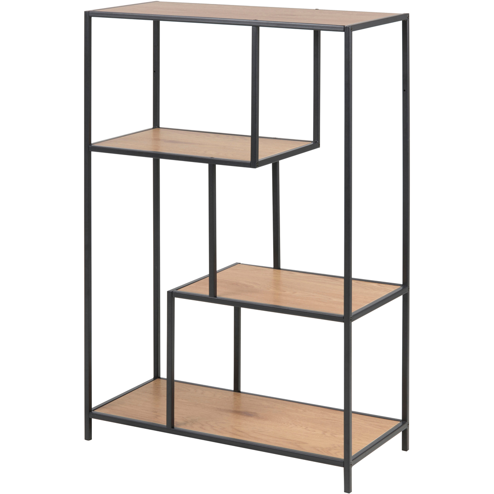 Furniture To Go Seaford Oak and Black 3 Shelf Metal Asymmetrical Bookcase Image 7